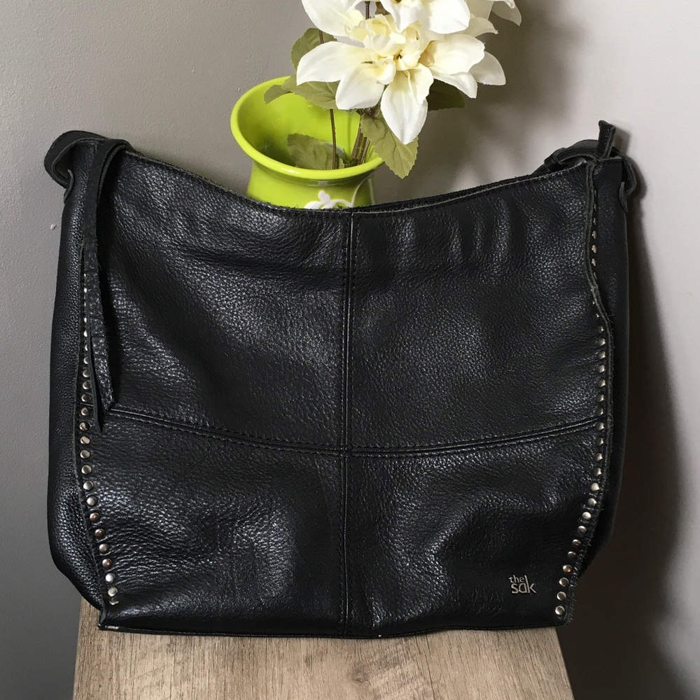 The Sak Black Leather Stud-Trim Shoulder Bag, beautiful and elegant, & casual.